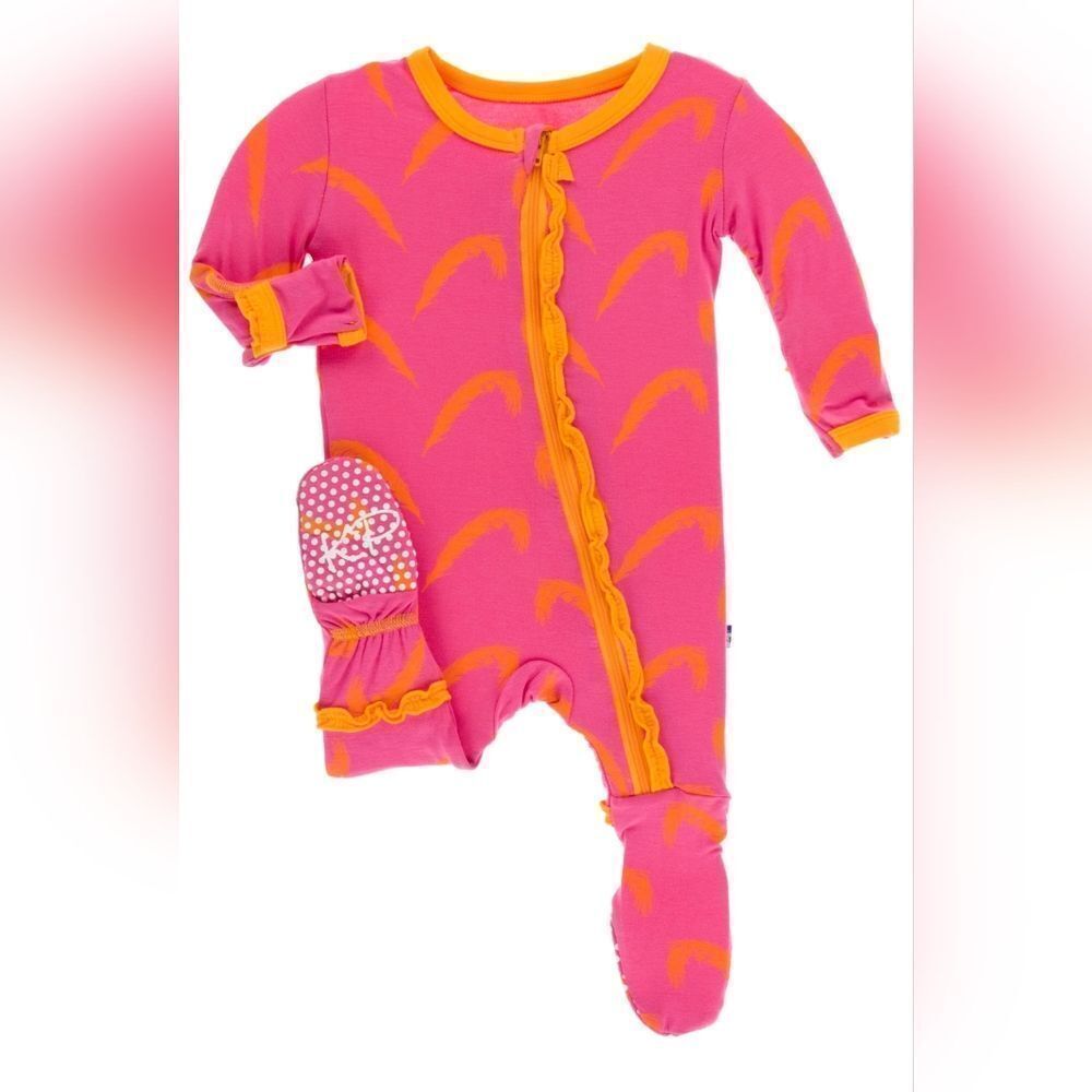 KicKee Pants Carnival Feathers Layette Classic Ruffle Footie with Zipper 12/18 M
